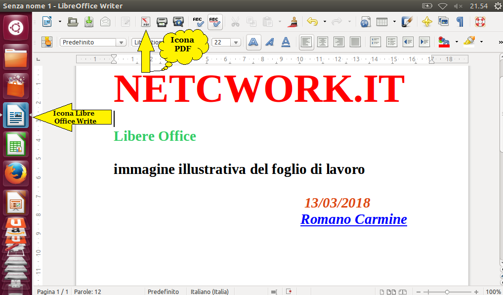 Foglio di lavoro di Libre Office Writer