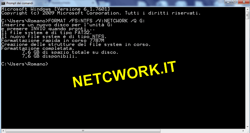 Come formattare un disco in NTFS dal CMD di Windows