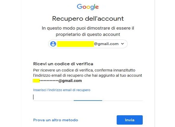Recuperare un account Google via email