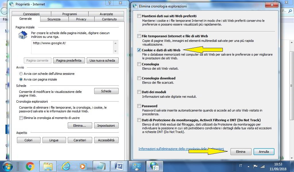 Come eliminare i cookie di Internet Explorer in Windows 7