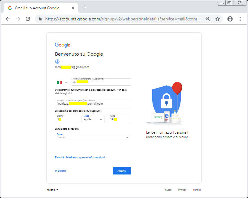 Aprire un account su Google