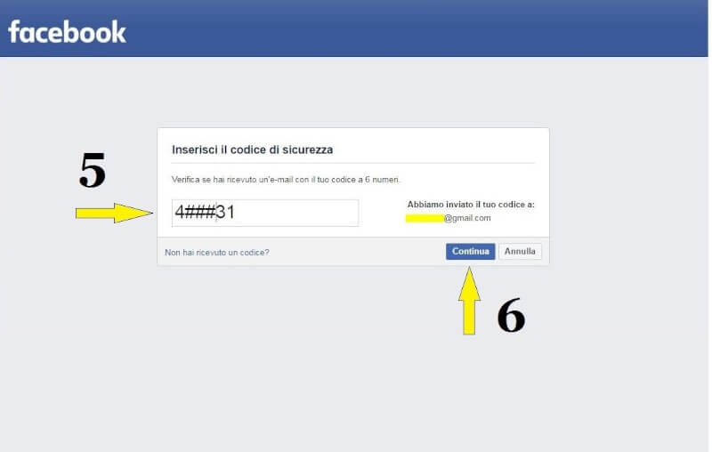 Modulo di verifica codice di sicurezza Facebook