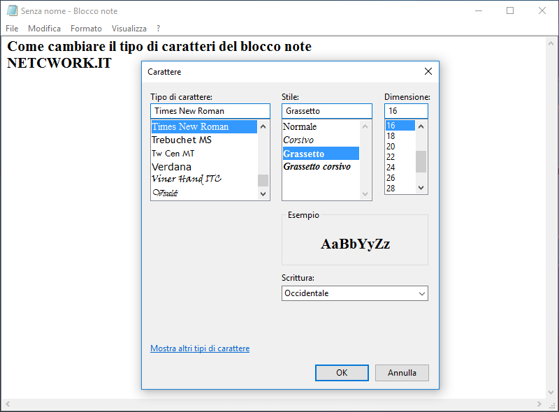 Come cambiare i caratteri del Blocco note
