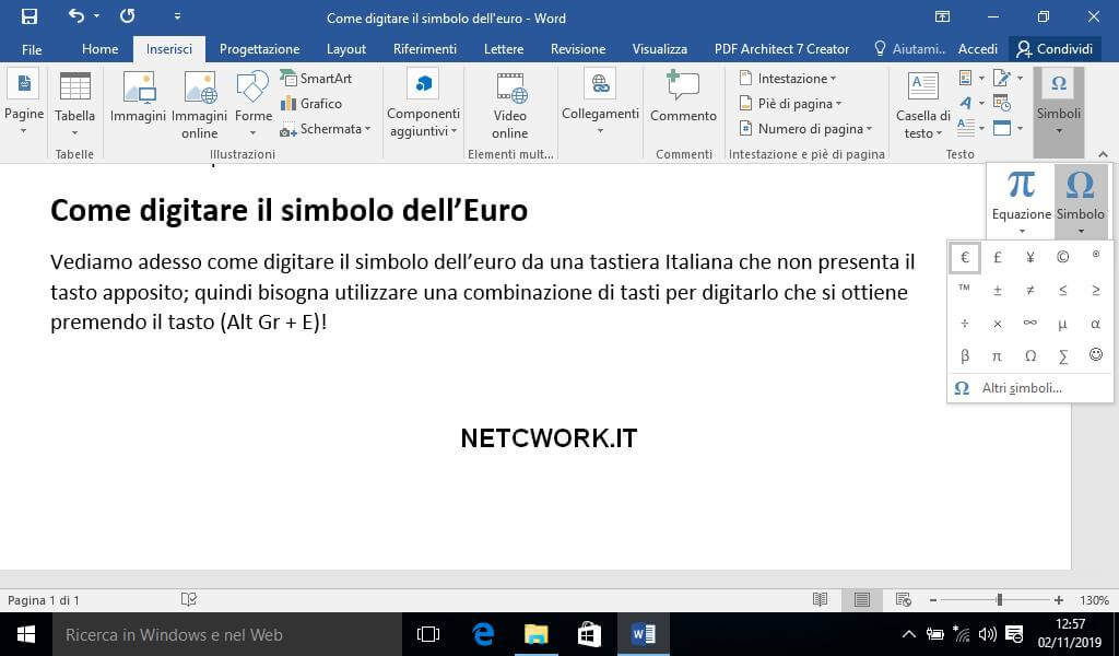 Come digitare il simbolo dell'Euro in Word