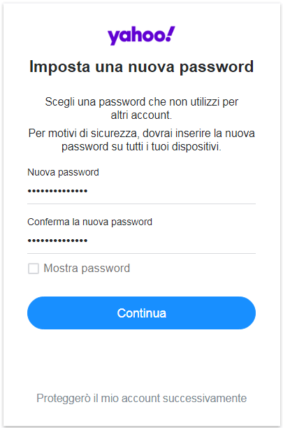 Creare una nuova password di Yahoo
