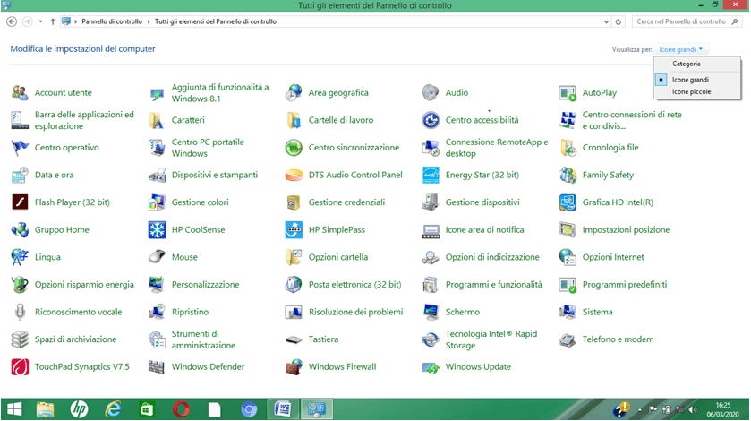 Pannello di controllo in Windows 8