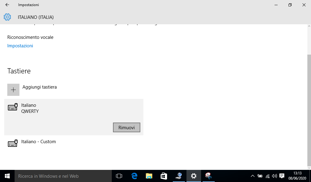Installare layout di tastiera in Windows 10