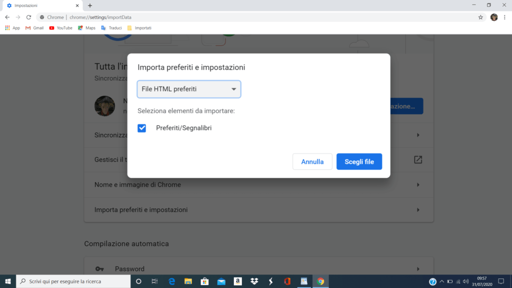 Importare preferiti in Google Chrome