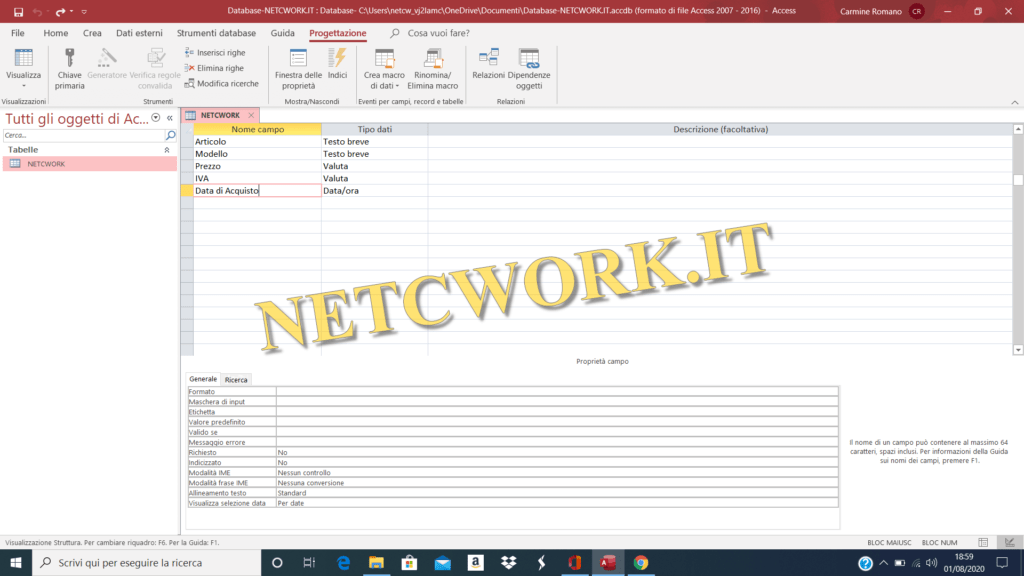 Struttura di un database di Access