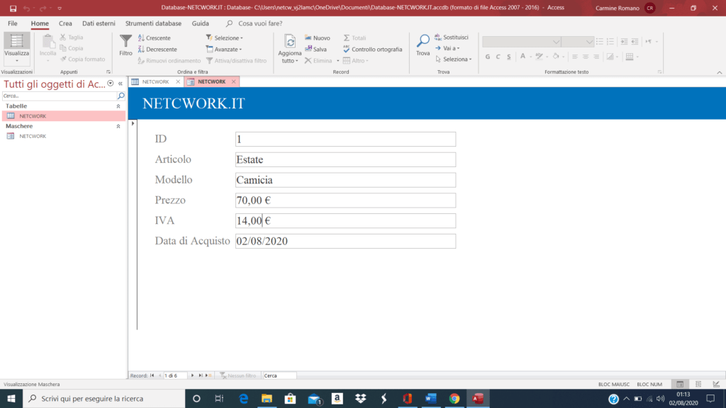 Maschera di database