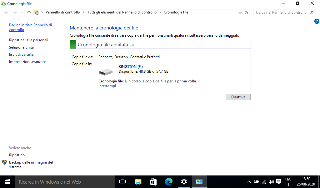Copia di Backup in Windows 10 