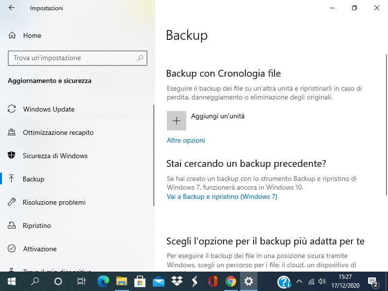 Come fare una copia di Backup in Windows 10