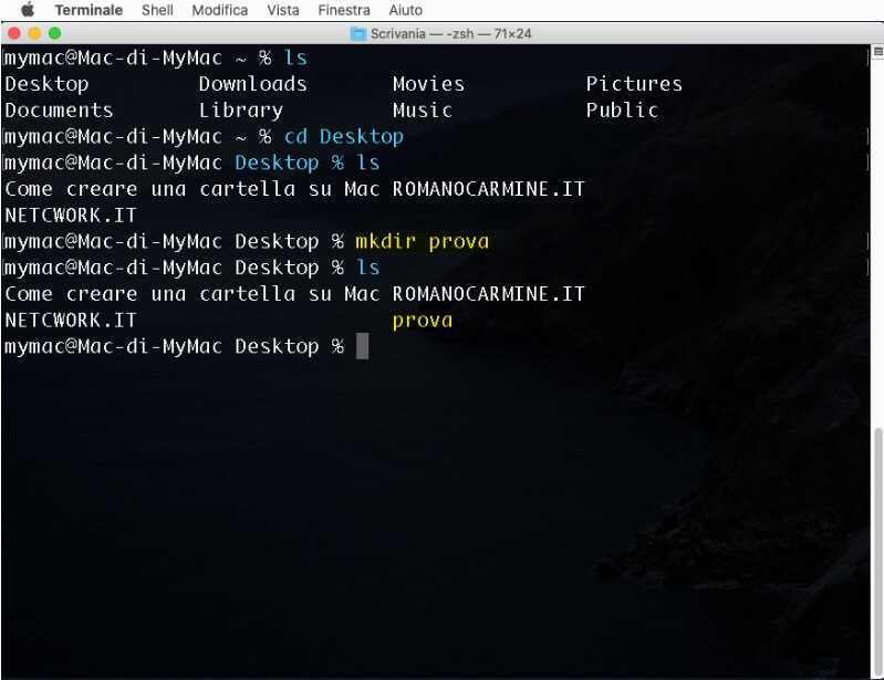 Creare una cartella dal terminale del Mac