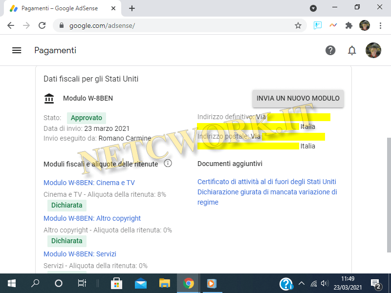 Fornire i dati fiscali a Google