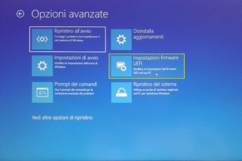 Accesso UEFI Windows 10