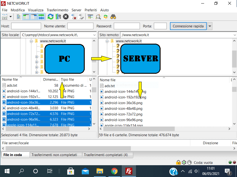 Come caricare i file sul server