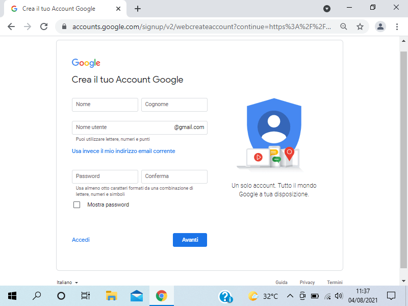 Come creare un account Google
