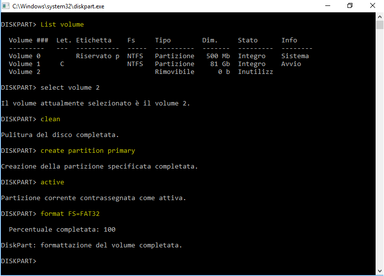 Come formattare una chiavetta USB dal CMD