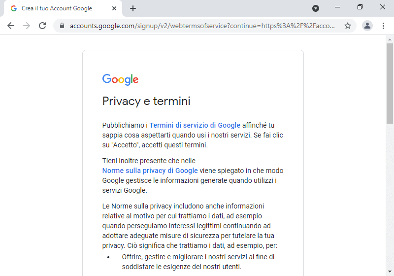 Privacy e termini di Google