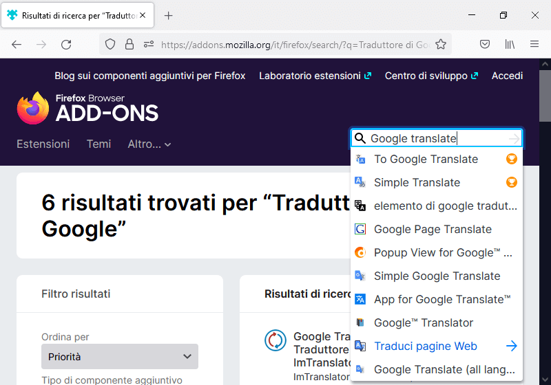 Tradurre pagine Web con Firefox