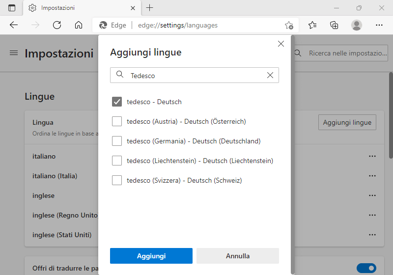 Come impostare le lingue in Edge