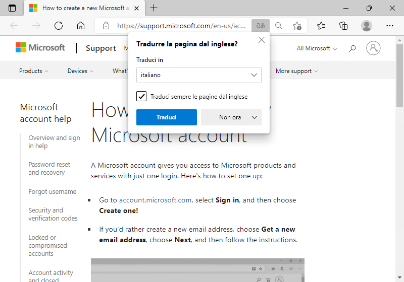 Tradurre pagine Web con Edge