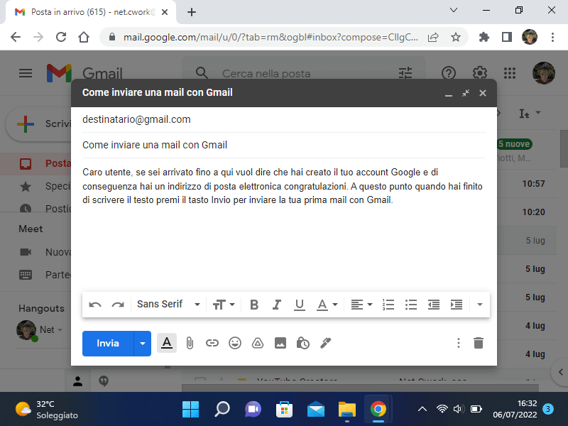 Come scrivere una mail con Gmail