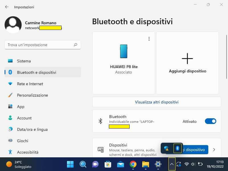 Attivazione e sincronizzazione Bluetooth