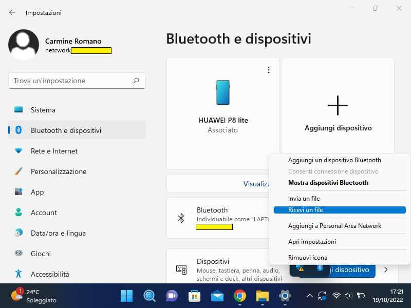 Ricevere file dal telefono su PC Windows11 senza cavo USB