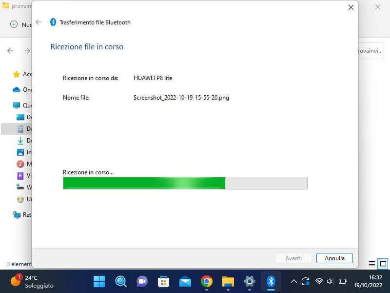 Ricezione file in Bluetooth su Windows 11