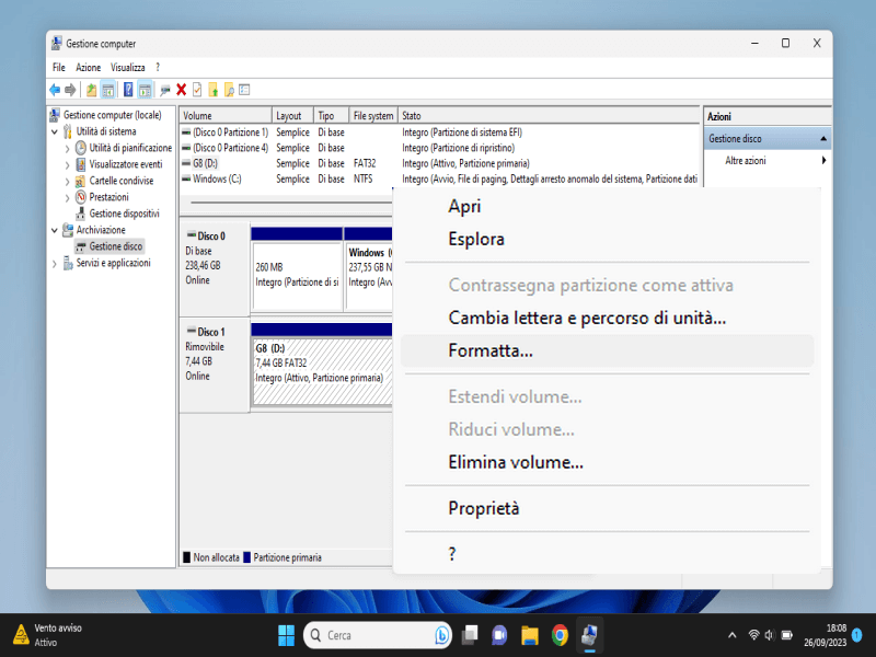 Formattare con Gestione computer Windows 11